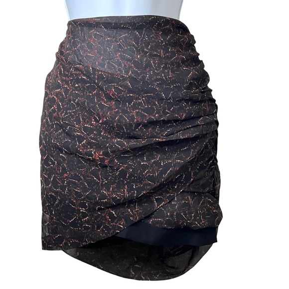 IRO Mini Skirt Side Zip Ruched Front and Back Black Multi Hi-Lo - Picture 9 of 9